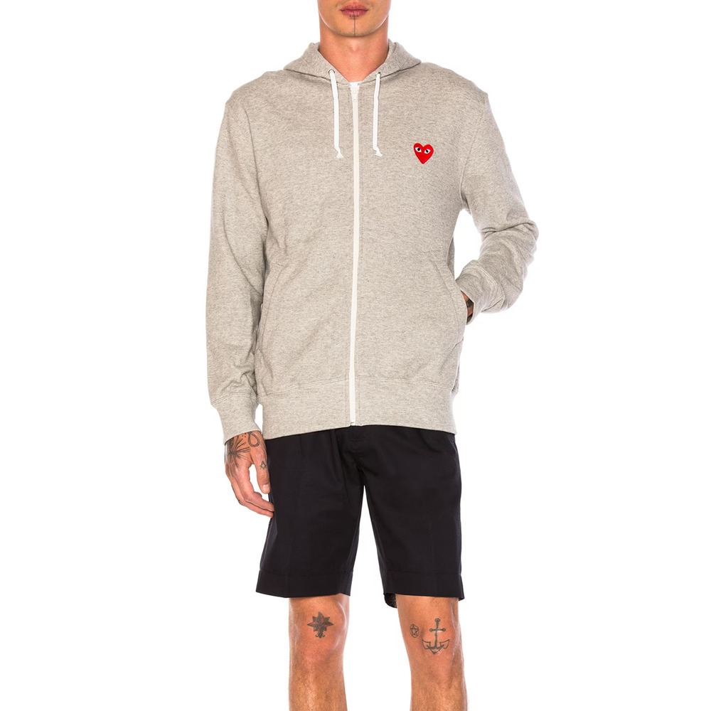 COMME DES GARCONS PLAY GRAY FULL ZIP HOODIE WITH RED HEART SIZE EXTRA LARGE - Picture 8 of 15